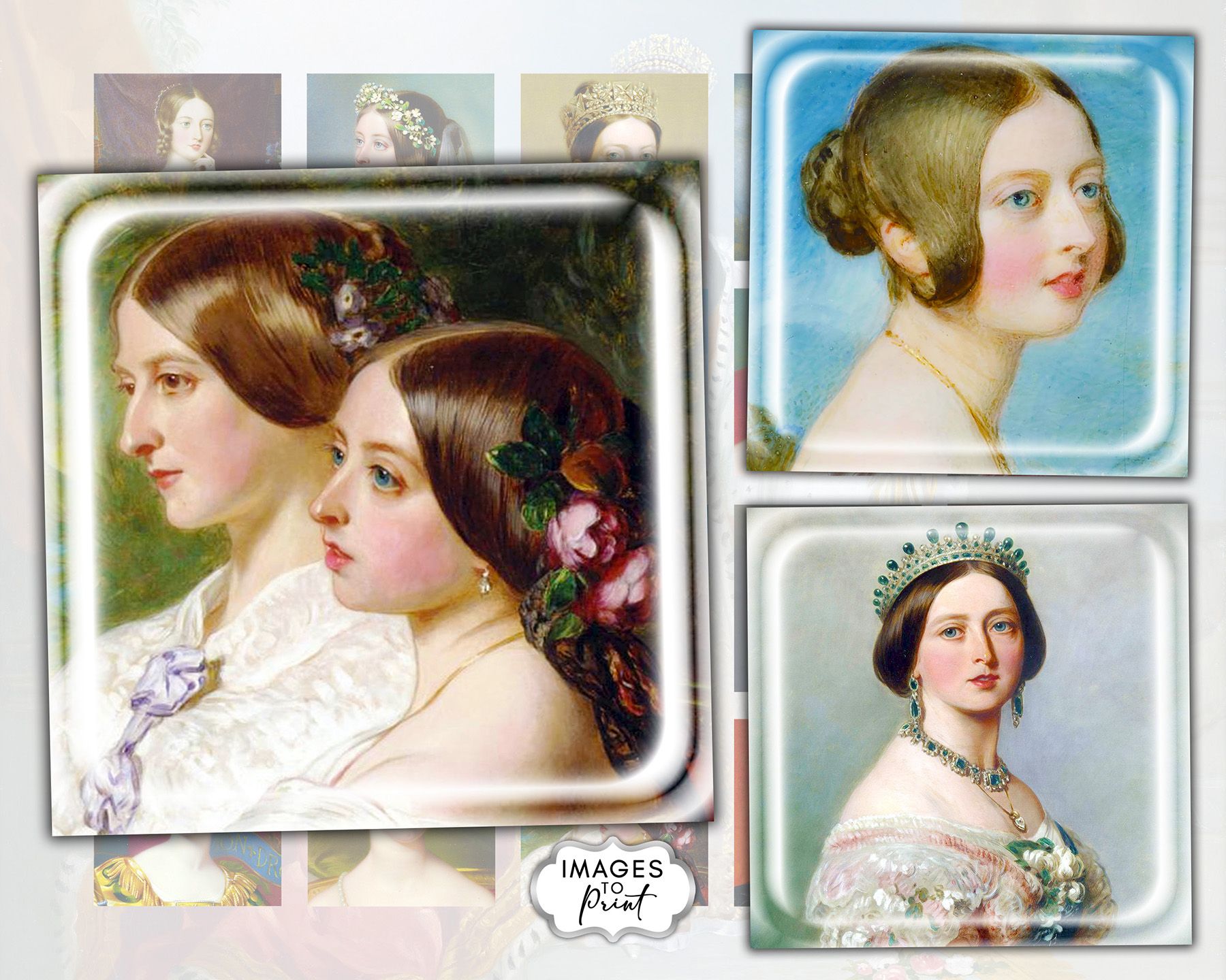 Queen Victoria square 1 and 1.5 inch digital collage sheets